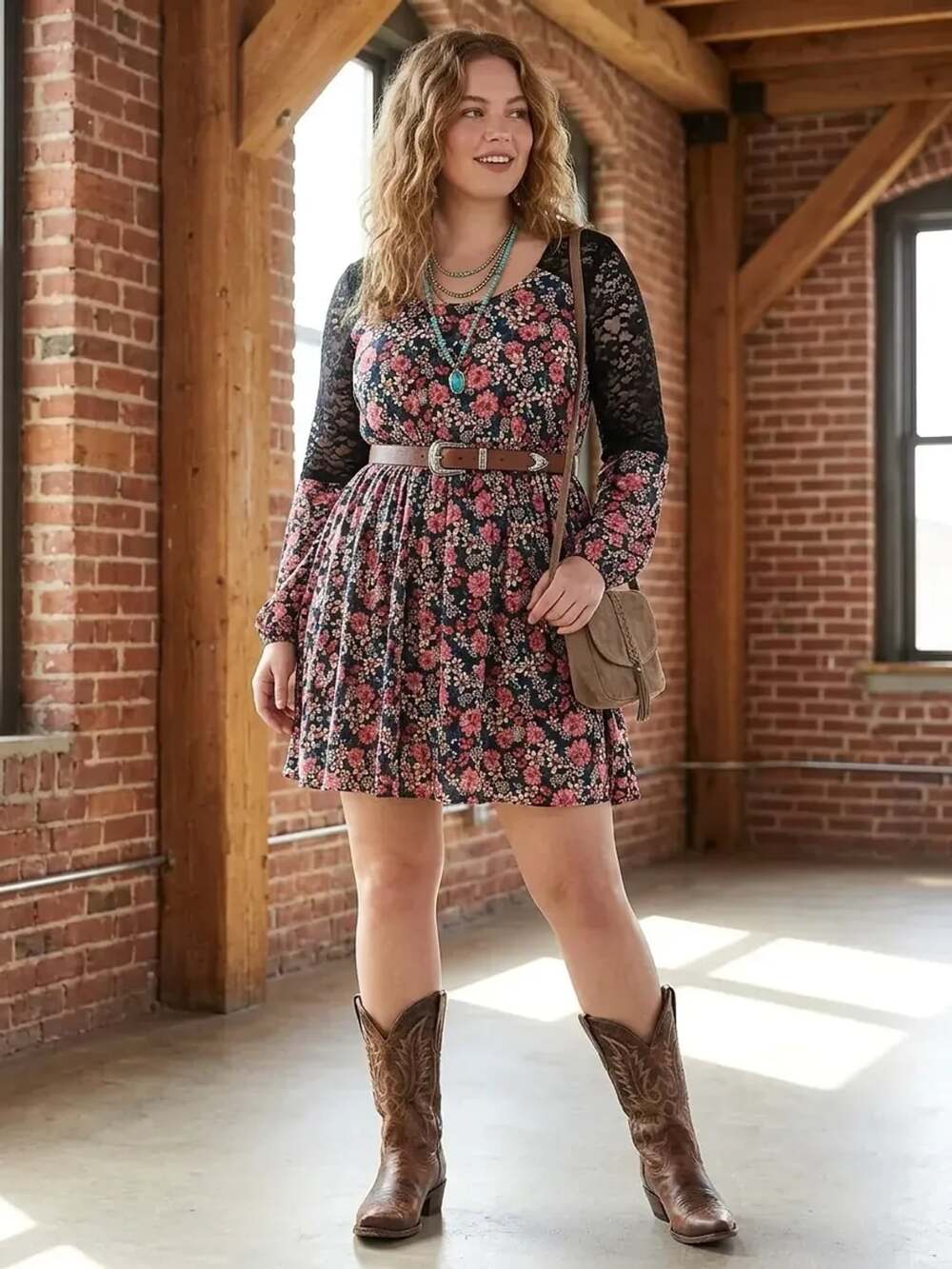 Torrid Black Floral Stretch Challis Long Sleeve Mini Dress
Sz-10